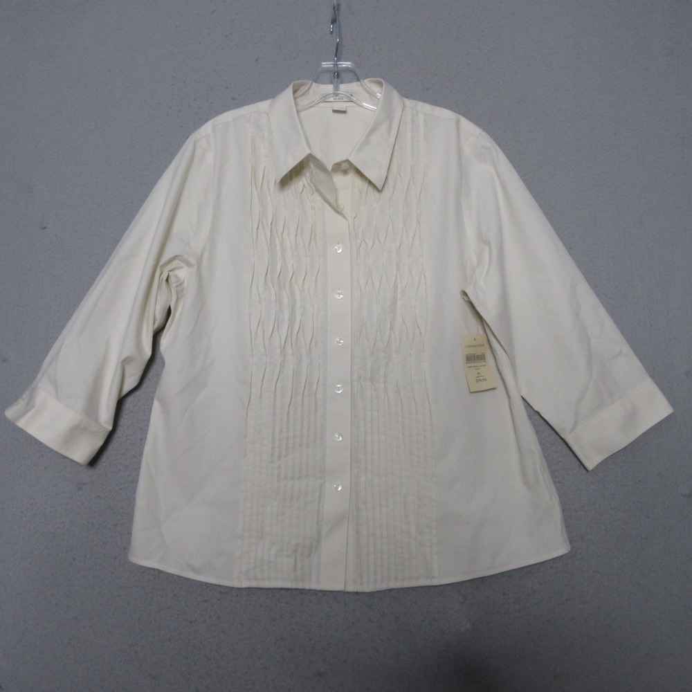 Coldwater Creek Top Large Petite PL Beige Pleat No Iron Timeless Career NWT